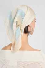 Load image into Gallery viewer, Square Silk Scarf with Blue And Cream Bandana Print
