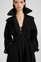 Load image into Gallery viewer, Black Double-Breasted Trench in Georgette Bonded with Silk Chiffon