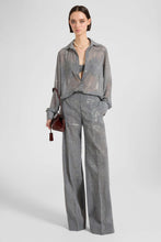 Load image into Gallery viewer, Wide-Leg Trousers in Technical Georgette with Glen Check Print And Hand-Applied Crystals
