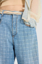Load image into Gallery viewer, Baggy Trousers in Jacquard Check Denim with Printed Silk Scarf Belt