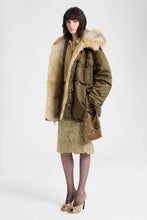 Load image into Gallery viewer, Long oversized Green Loden parka with shearling-trimmed hood
