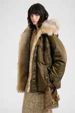 Load image into Gallery viewer, Long oversized Green Loden parka with shearling-trimmed hood
