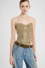 Load image into Gallery viewer, Strapless bustier top in embroidered tulle with lurex lace effect