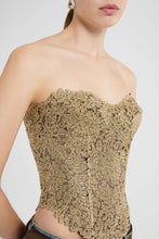 Load image into Gallery viewer, Strapless bustier top in embroidered tulle with lurex lace effect