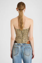 Load image into Gallery viewer, Strapless bustier top in embroidered tulle with lurex lace effect