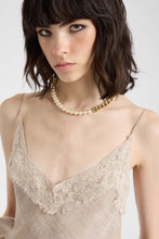 Load image into Gallery viewer, Silk georgette top with melange-effect print and lace details