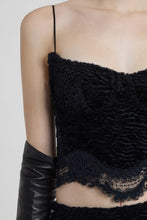 Load image into Gallery viewer, Astrakhan-effect velvet bustier top with embroidered tulle details