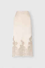 Load image into Gallery viewer, Silk satin pencil skirt with exclusive lace flounce