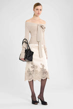 Load image into Gallery viewer, Silk satin pencil skirt with exclusive lace flounce