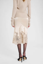 Load image into Gallery viewer, Silk satin pencil skirt with exclusive lace flounce