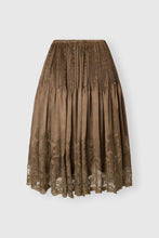 Load image into Gallery viewer, Green Loden silk satin ballet skirt with micro pleats and Chantilly-inspired embroidery