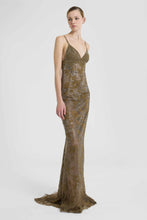 Load image into Gallery viewer, Long tulle gown with lace embroidery and tonal crystals