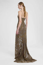 Load image into Gallery viewer, Long gown in full-stitch lace with tonal crystals