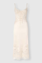 Load image into Gallery viewer, Silk satin lingerie midi dress with Rebrodé lace
