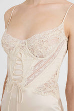Load image into Gallery viewer, Silk satin lingerie midi dress with Rebrodé lace