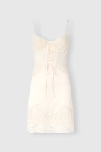 Load image into Gallery viewer, Short silk satin lingerie dress with Rebrodé lace