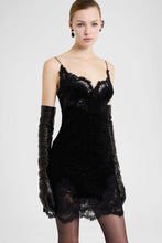 Load image into Gallery viewer, Short slip dress in astrakhan-effect fabric with Rebrodé embroidery