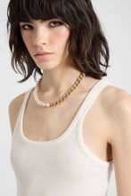 Load image into Gallery viewer, Pearl necklace with crystal-embellished chain