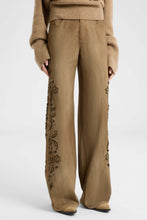 Load image into Gallery viewer, Baggy Trousers in Viscose Marocain with Floral Embroidery