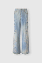 Load image into Gallery viewer, Baggy Trousers in Stone Wash Denim Print Viscose Marocain with Handmade Embroidery
