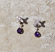 Load image into Gallery viewer, Arch Florale MM Stud Earrings, 18k White Gold with DAVIDOR Arch Cut Diamonds, Brilliant Diamonds and Amethyst Pear Shaped Drops - DAVIDOR
