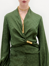 Load image into Gallery viewer, Green outfit with a gold necklace on a white background