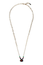 Load image into Gallery viewer, 18k white gold and yellow gold necklace with Black Opal,Blue Sapphire, Ruby, Emerald,diamonds and black diamonds