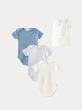 Load image into Gallery viewer, Set of Three Organic Cotton Baby Onesies sky blue