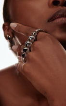 Load image into Gallery viewer, 18k white gold and yellow gold three finger ring with black diamonds and diamonds