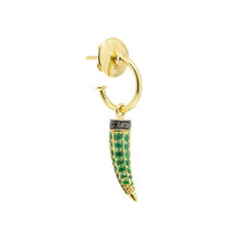Load image into Gallery viewer, 18k yellow gold earring with Emerald and black diamonds