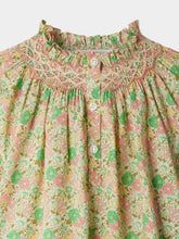 Load image into Gallery viewer, Petal blouse smocked and embroidered in Liberty fabric in organic cotton