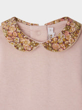 Load image into Gallery viewer, Pink Swan bodysuit with Liberty fabric collar in organic cotton