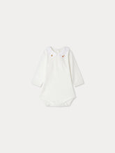 Load image into Gallery viewer, Swan bodysuit with strawberry embroidered collar in organic cotton