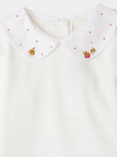 Load image into Gallery viewer, Swan bodysuit with strawberry embroidered collar in organic cotton