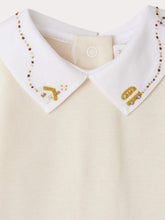 Load image into Gallery viewer, September bodysuit with homemade embroidered collar in organic cotton