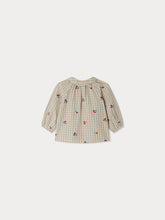 Load image into Gallery viewer, Domino plaid blouse embroidered with cherries in organic cotton