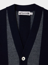 Load image into Gallery viewer, Mandel V-neck cardigan with grey stripes in wool