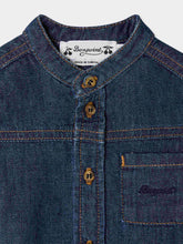 Load image into Gallery viewer, Jace baby shirt with mandarin collar and embroidered pocket in organic cotton