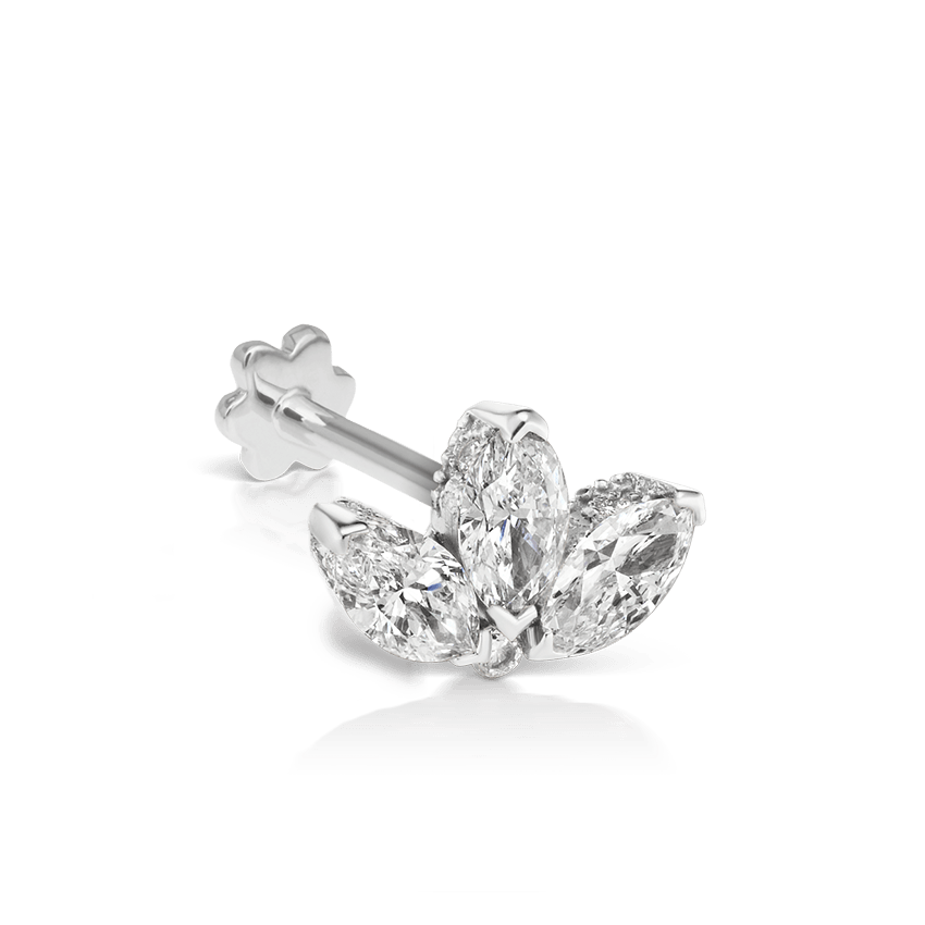 Diamond Engraved Lotus Threaded Stud Earring (4mm)