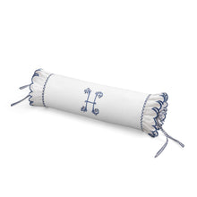 Load image into Gallery viewer, Seferî Flower Garden Bolster Cushion Cover with Monogram Embroidery - Blue