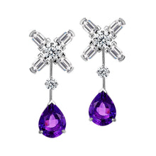 Load image into Gallery viewer, Arch Florale MM Stud Earrings, 18k White Gold with DAVIDOR Arch Cut Diamonds, Brilliant Diamonds and Amethyst Pear Shaped Drops - DAVIDOR