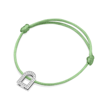 Load image into Gallery viewer, L'Arc Voyage Charm GM, 18k White Gold with Galerie Diamonds on Silk Cord Bracelet - DAVIDOR
