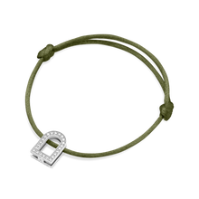 Load image into Gallery viewer, L'Arc Voyage Charm GM, 18k White Gold with Galerie Diamonds on Silk Cord Bracelet - DAVIDOR