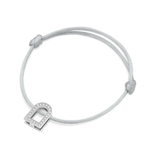 Load image into Gallery viewer, L'Arc Voyage Charm GM, 18k White Gold with Galerie Diamonds on Silk Cord Bracelet - DAVIDOR