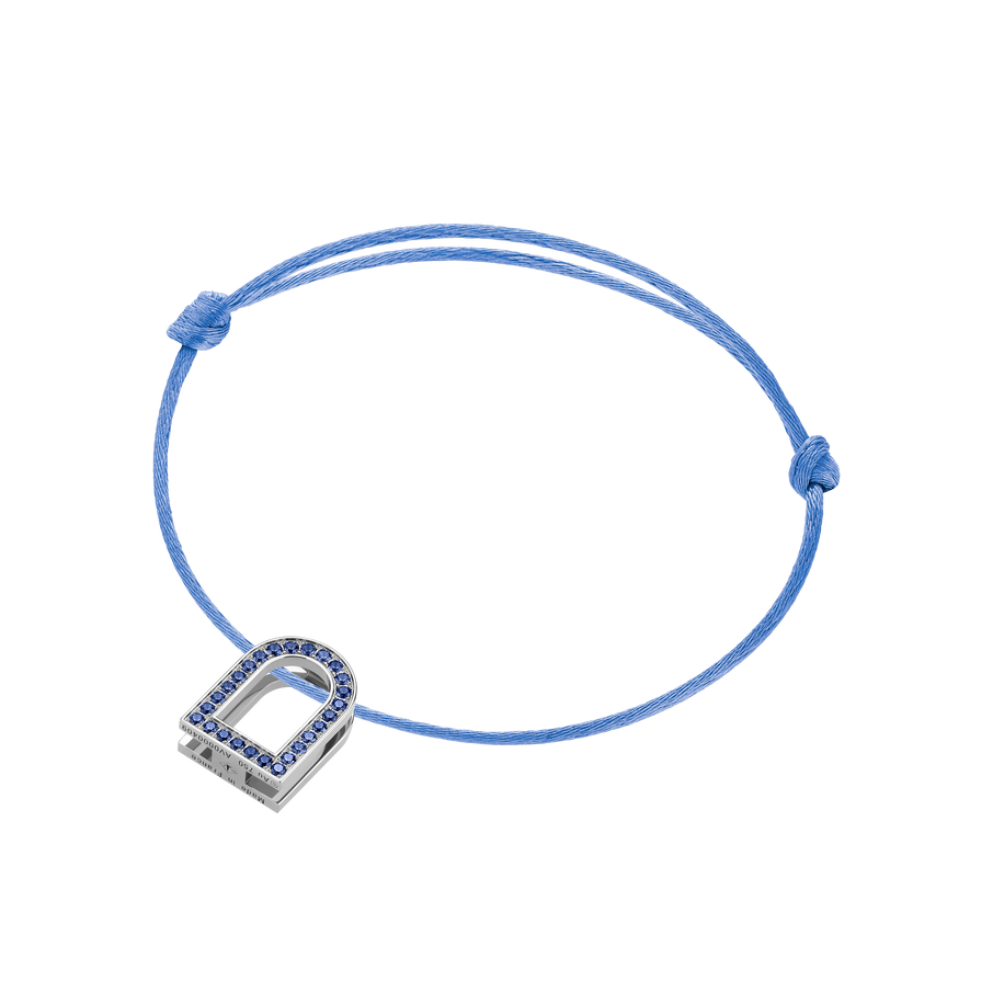 L'Arc Voyage Charm MM, 18k White Gold with Galerie Blue Sapphires on Silk Cord - DAVIDOR