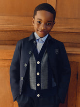 Load image into Gallery viewer, Mandel V-neck cardigan with grey stripes in wool
