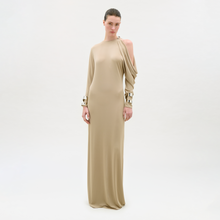 Load image into Gallery viewer, Woman wearing a beige evening gown on a white background
