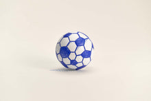 Load image into Gallery viewer, Blue and white soccer ball on a beige background
