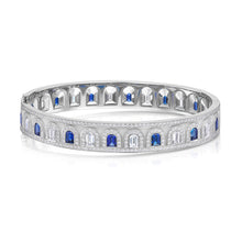 Load image into Gallery viewer, L'Arc Deco Bangle in Platinum with DAVIDOR Arch Cut Diamonds DAVIDOR Arch Cut Blue Sapphires and Brilliant Diamonds - DAVIDOR
