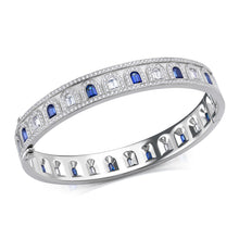 Load image into Gallery viewer, L'Arc Deco Bangle in Platinum with DAVIDOR Arch Cut Diamonds DAVIDOR Arch Cut Blue Sapphires and Brilliant Diamonds - DAVIDOR
